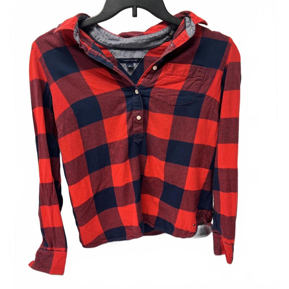Women’s Tommy Hilfiger Red and Navy Plaid Button-Up Shirt Size M